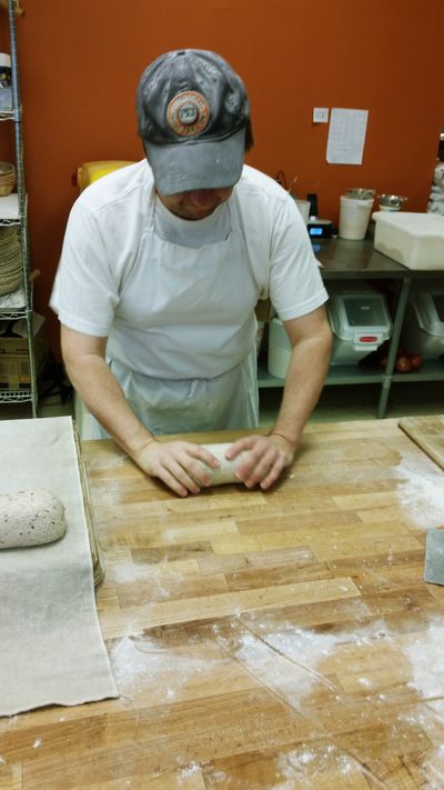 Shaping step 2, rolling into a loaf