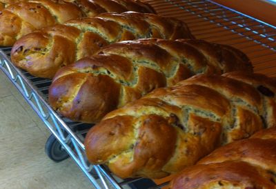 A row of braided holiday loaves
