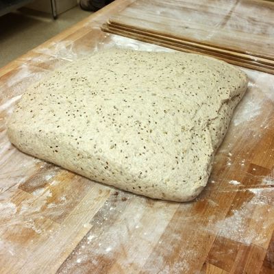 A slab of dough, ready to be divided
