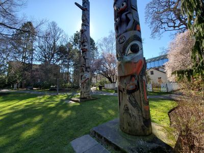 Totem poles and spring blooms